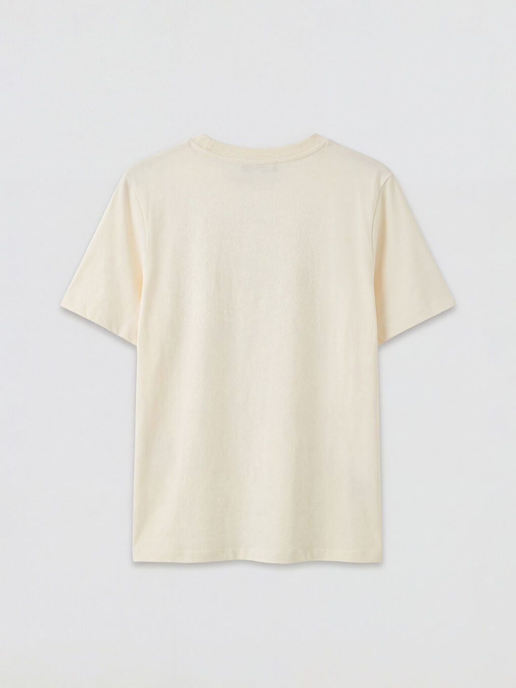 Bej Bisiklet Yaka Baskılı Kadın Tişört-2