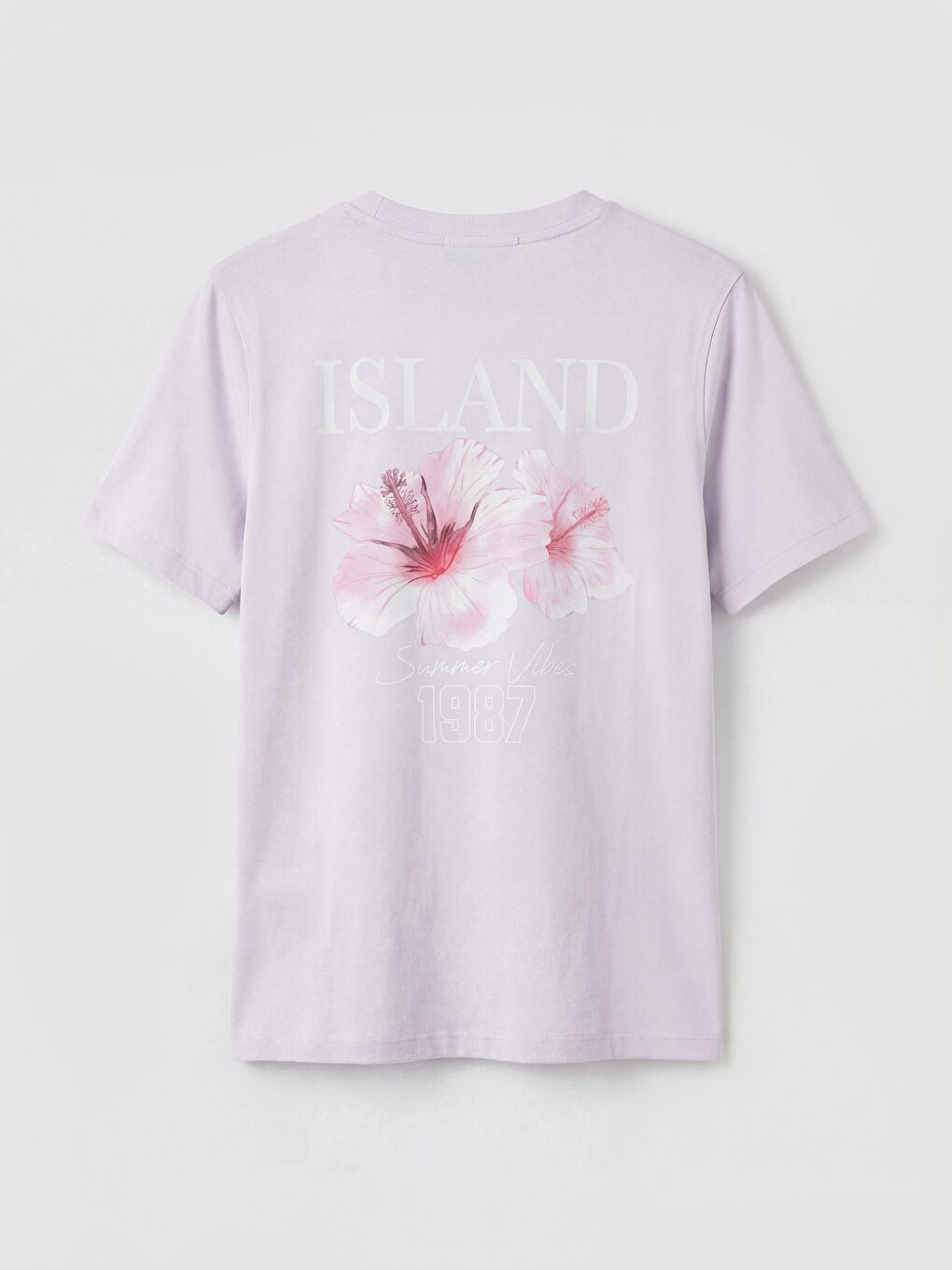 Lila Bisiklet Yaka Baskılı Kadın Tişört-5