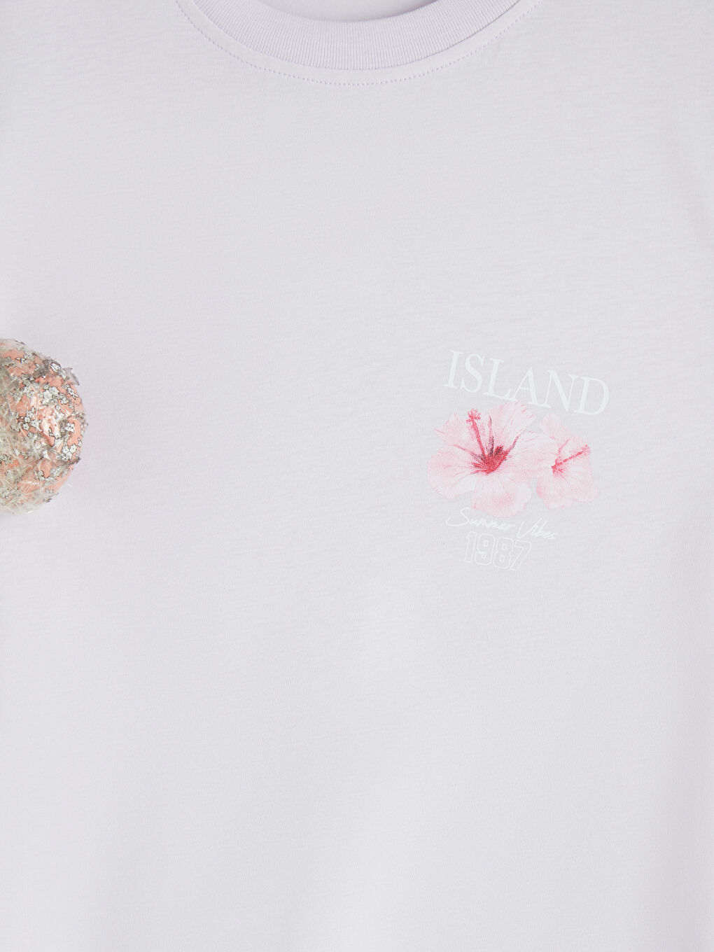 Lila Bisiklet Yaka Baskılı Kadın Tişört-6