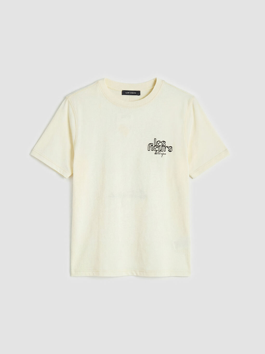 Bej Bisiklet Yaka Baskılı Kadın Tişört