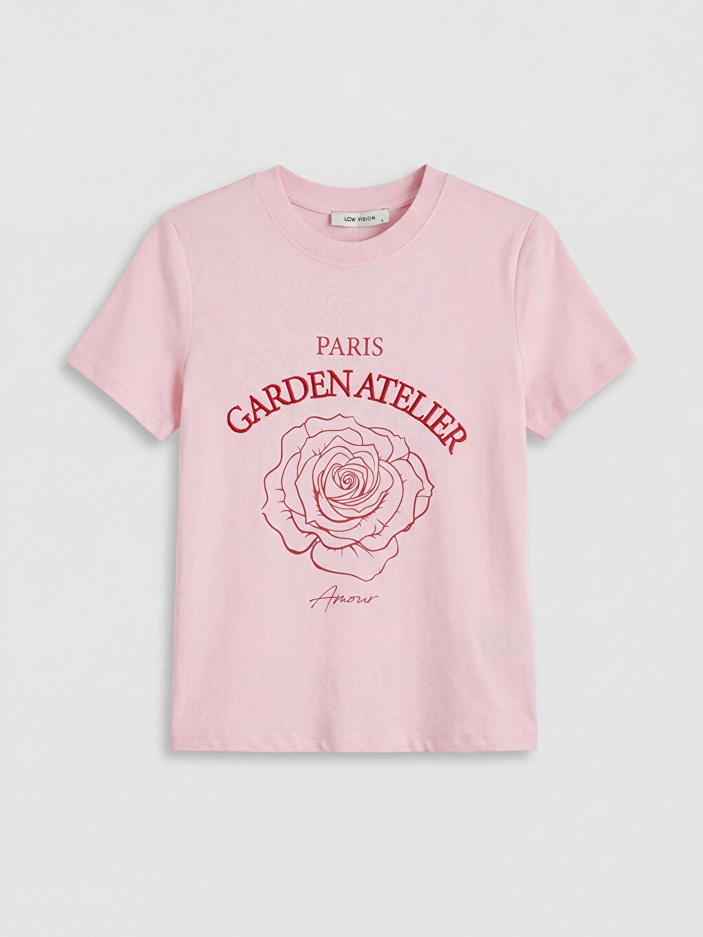 Pembe Paris Baskılı Kadın Tişört