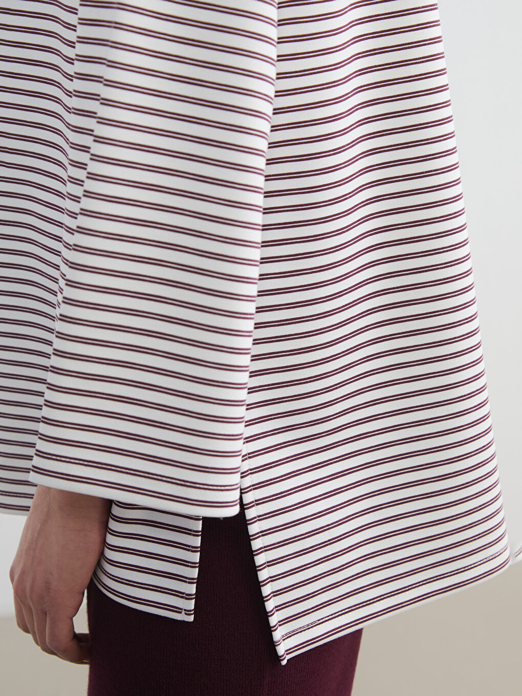 Mürdüm Çizgili Soft Touch Oversize Kadın Tunik-2