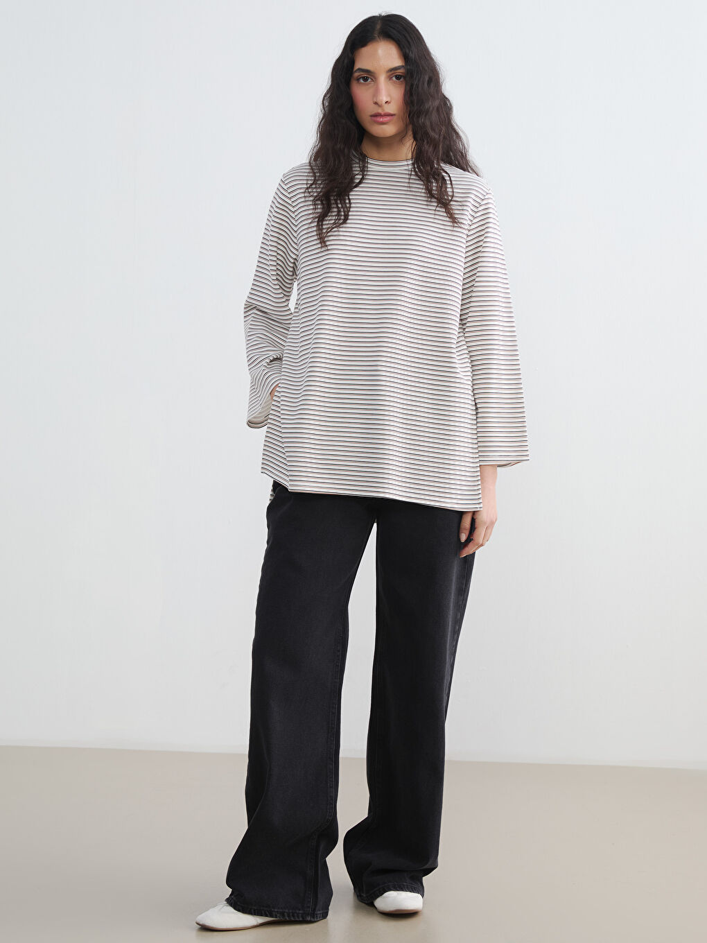 Karışık Çizgili Soft Touch Oversize Kadın Tunik-1