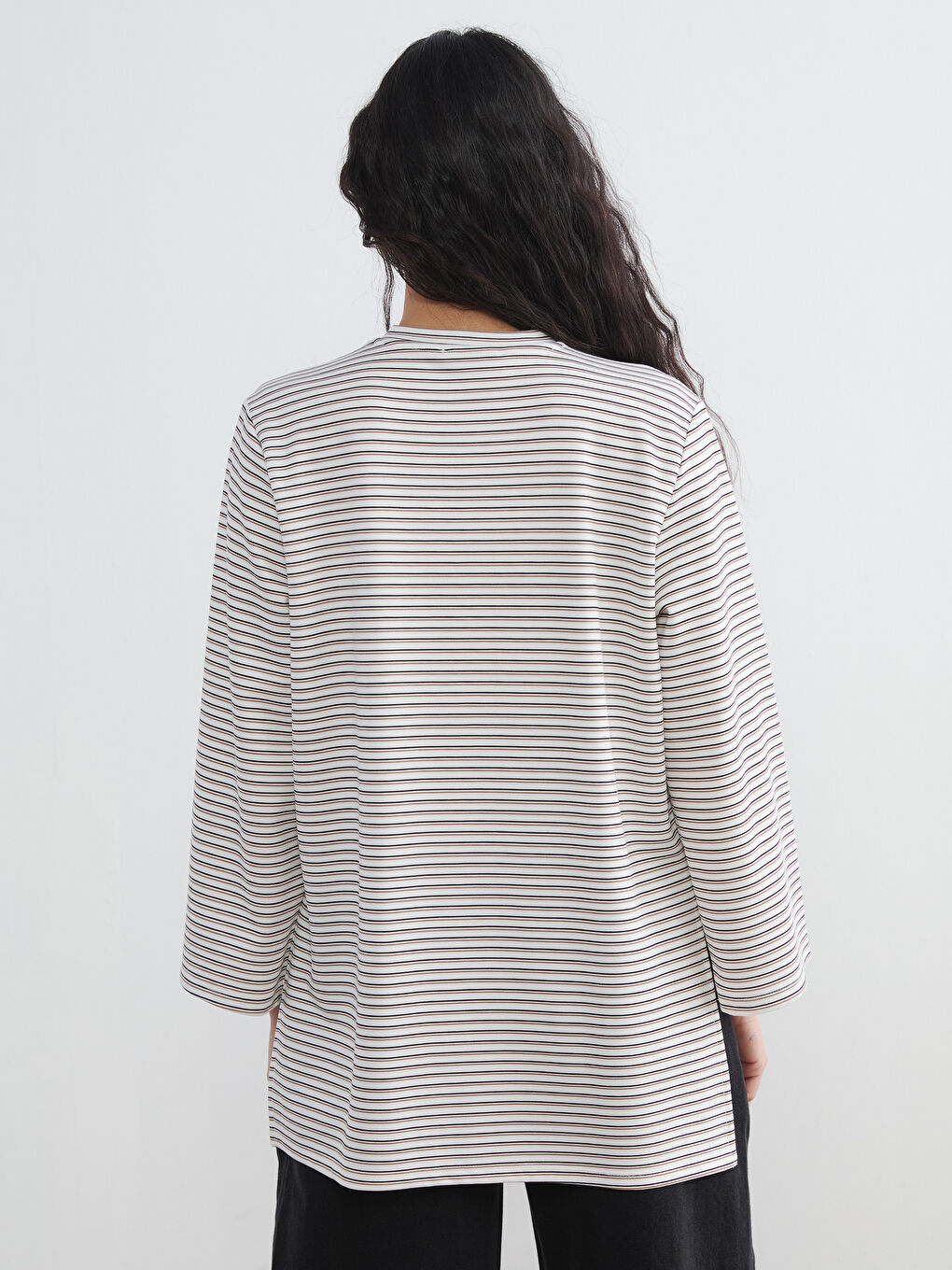 Karışık Çizgili Soft Touch Oversize Kadın Tunik-3