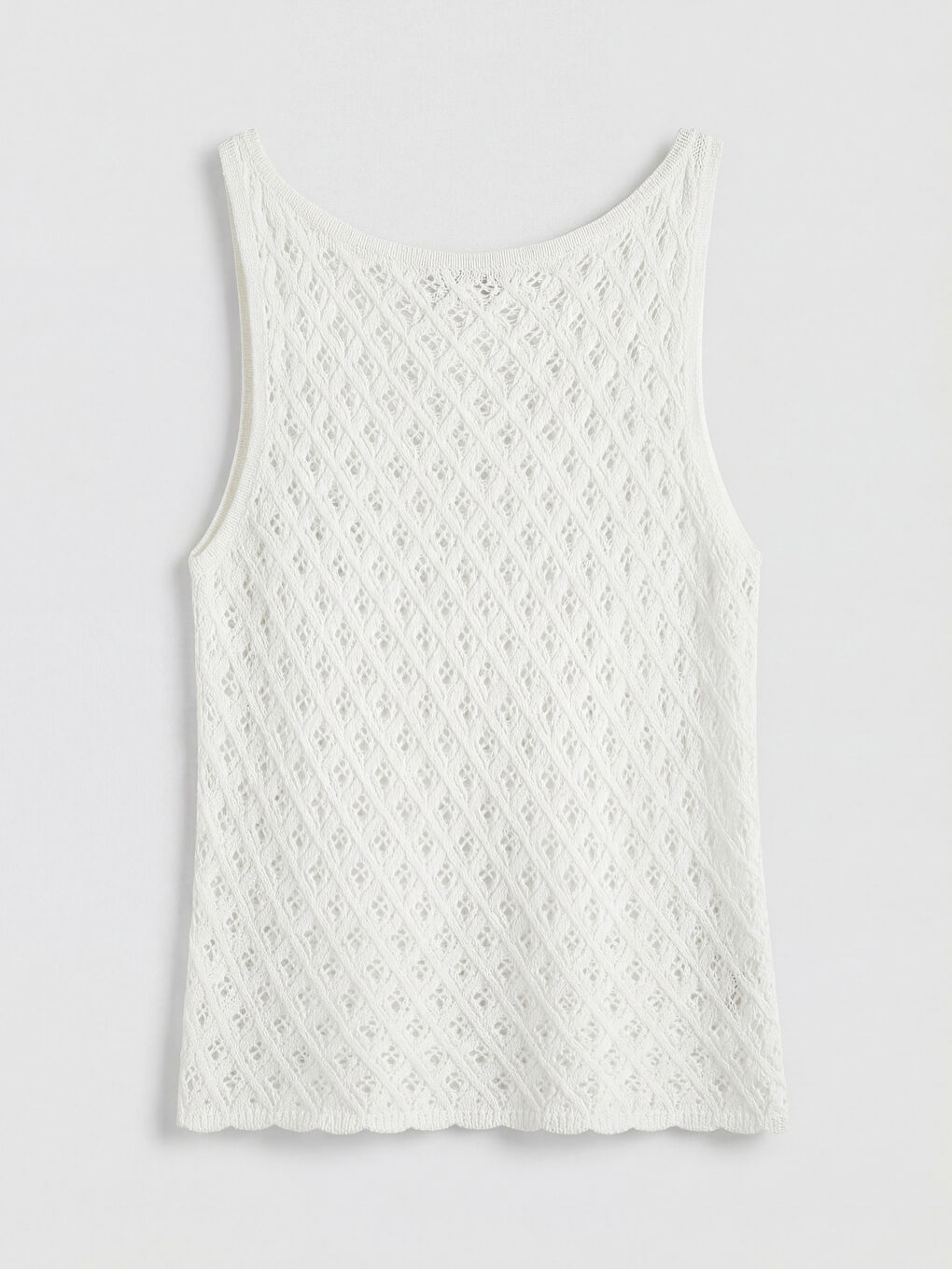 Beyaz Bisiklet Yaka Ajurlu Kadın Triko Atlet