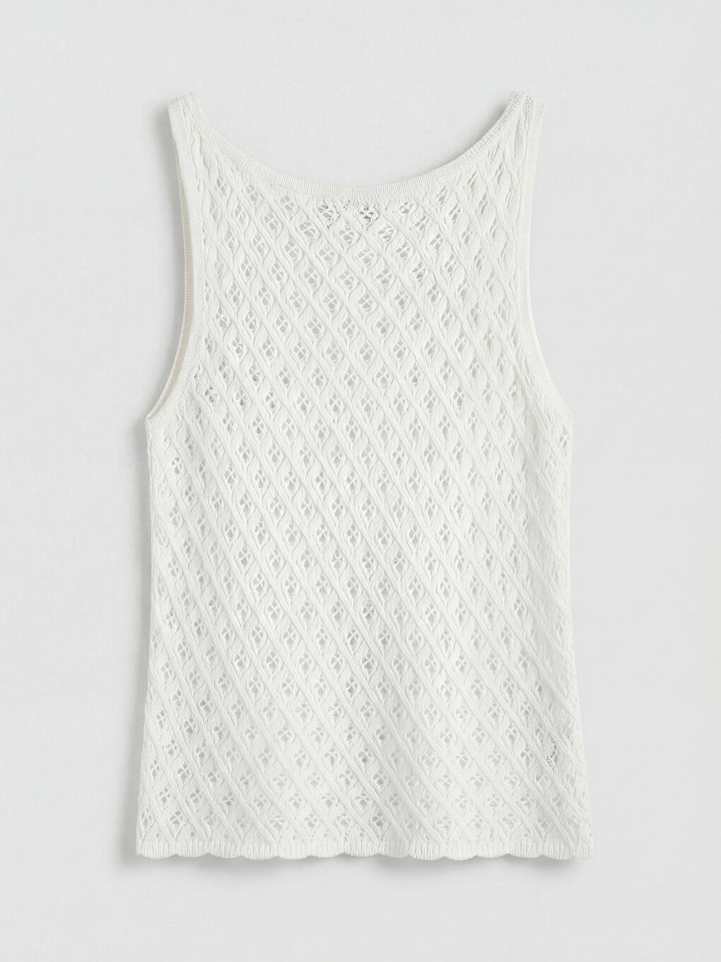 Beyaz Bisiklet Yaka Ajurlu Kadın Triko Atlet-1