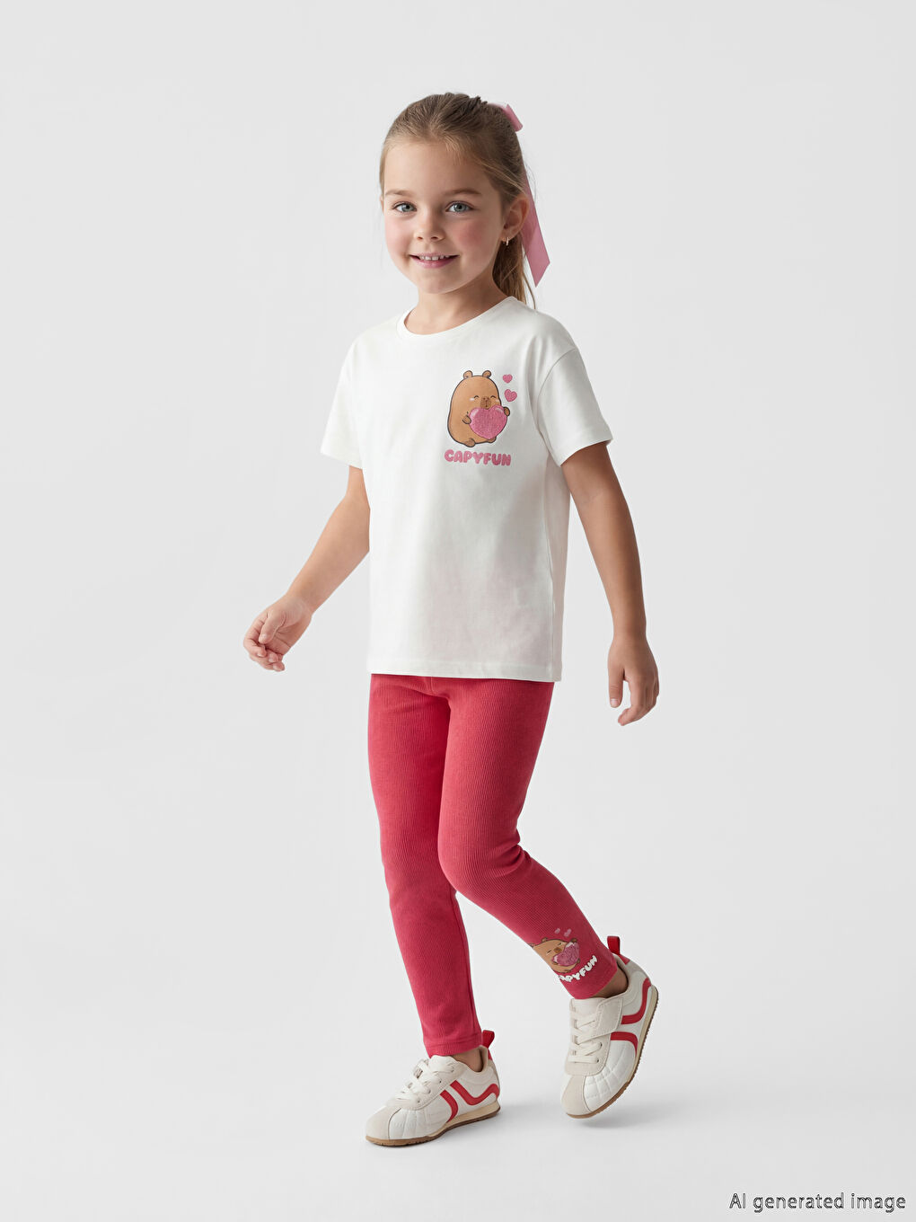 Beyaz Capyfun Baskılı Kız Çocuk Takım