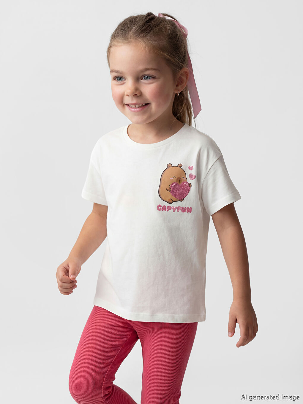 Beyaz Capyfun Baskılı Kız Çocuk Takım-1