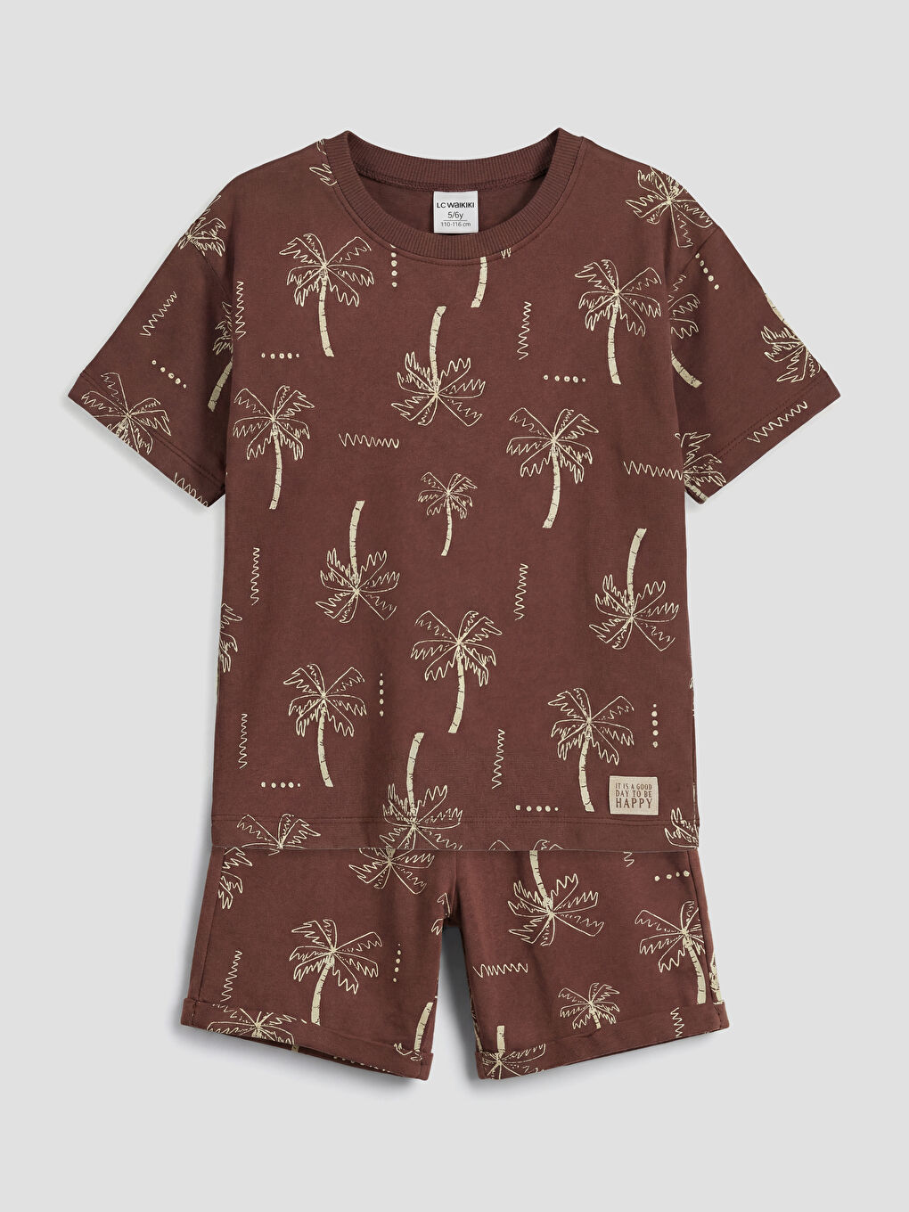 Kahverengi Desenli Erkek Çocuk Tişört ve Şort