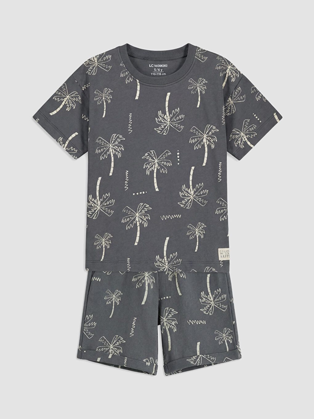 Gri Desenli Erkek Çocuk Tişört ve Şort