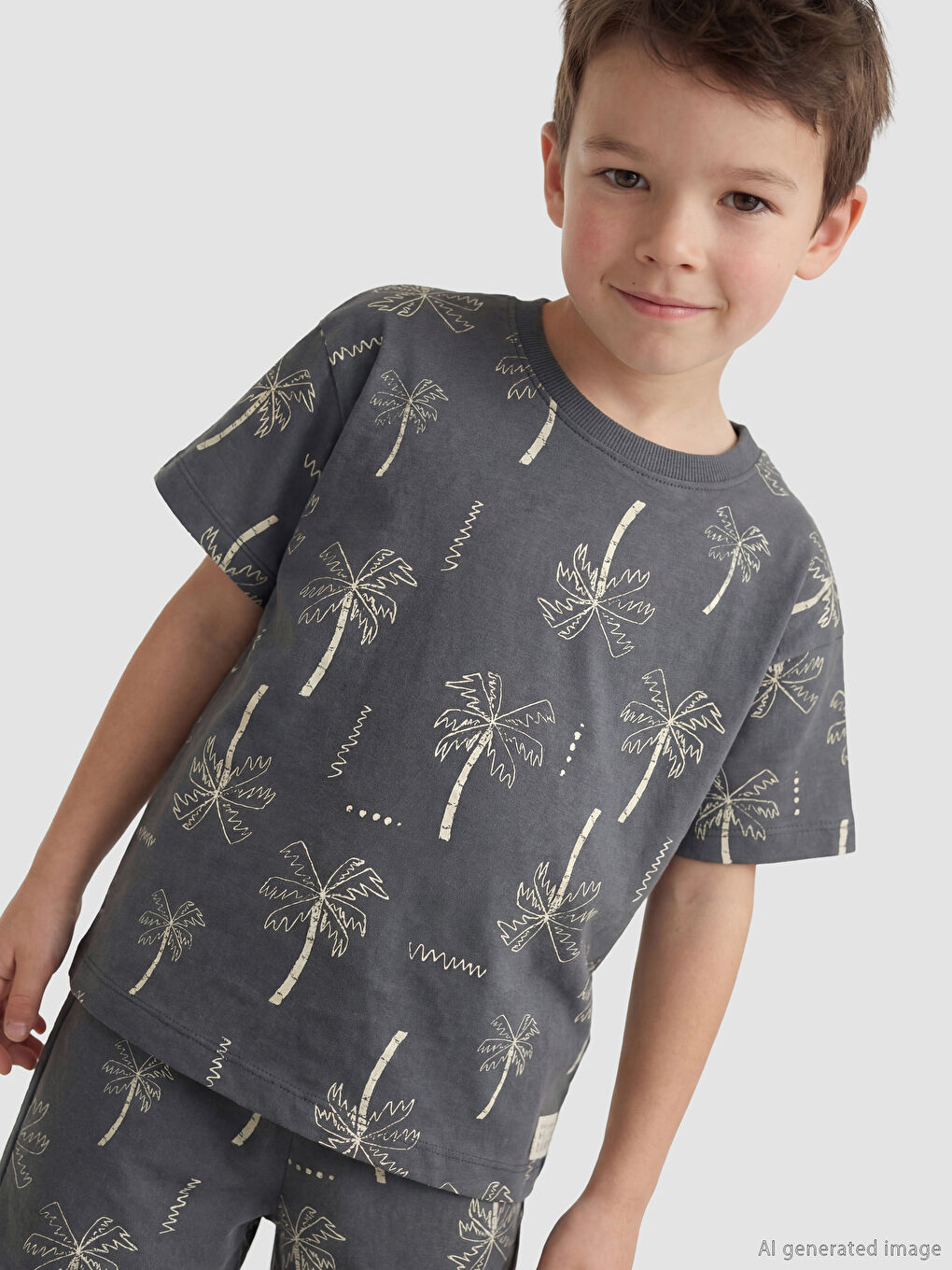 Gri Desenli Erkek Çocuk Tişört ve Şort-1