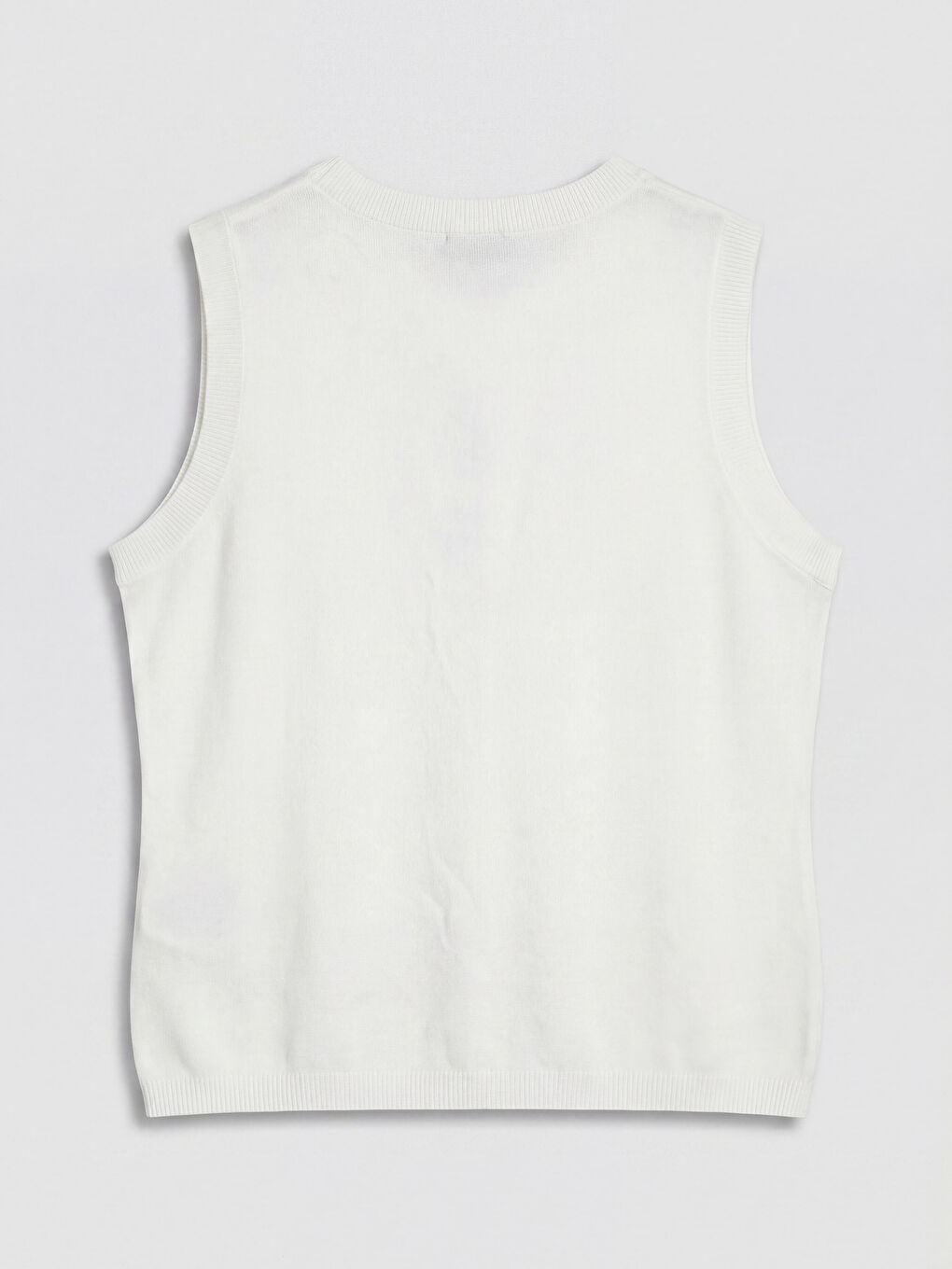 Ekru Bisiklet Yaka Kadın Triko Yelek-1