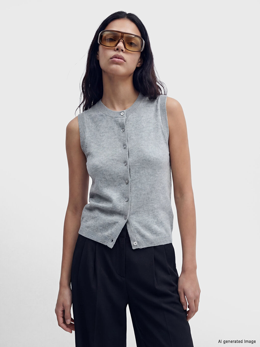 Дамска плетена жилетка с кръгло деколте