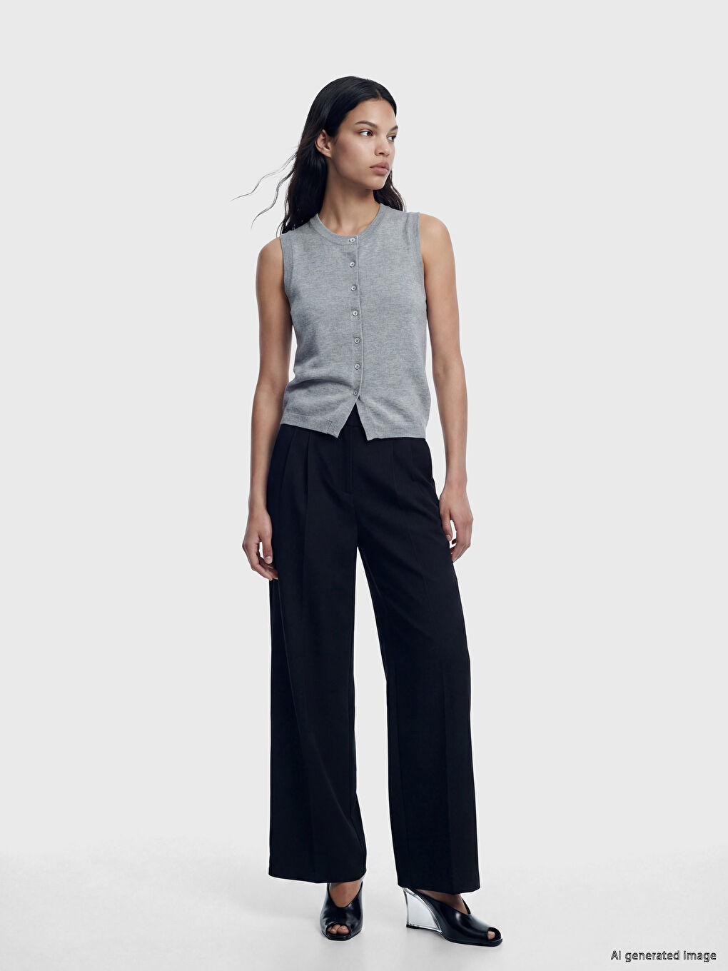 Дамска плетена жилетка с кръгло деколте-1