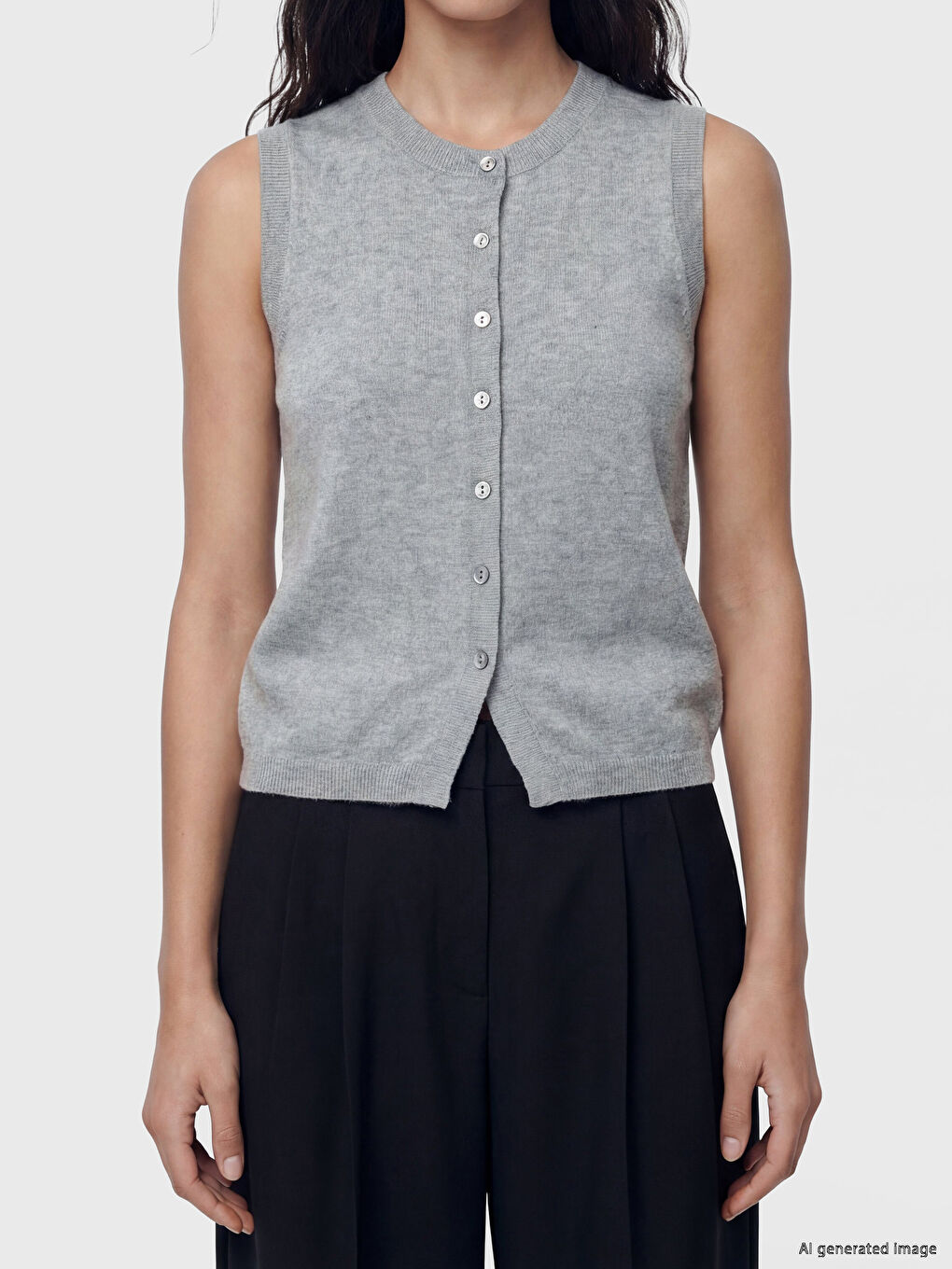 Дамска плетена жилетка с кръгло деколте-2