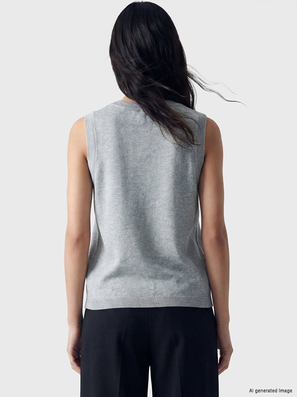 Дамска плетена жилетка с кръгло деколте-3