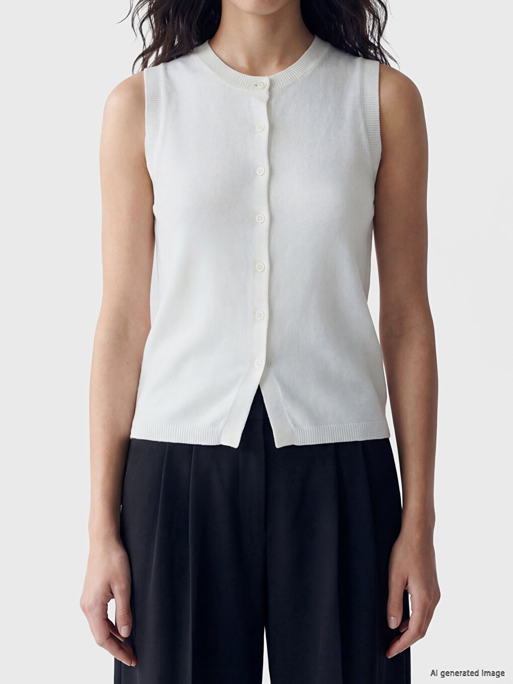 Дамска плетена жилетка с кръгло деколте-2