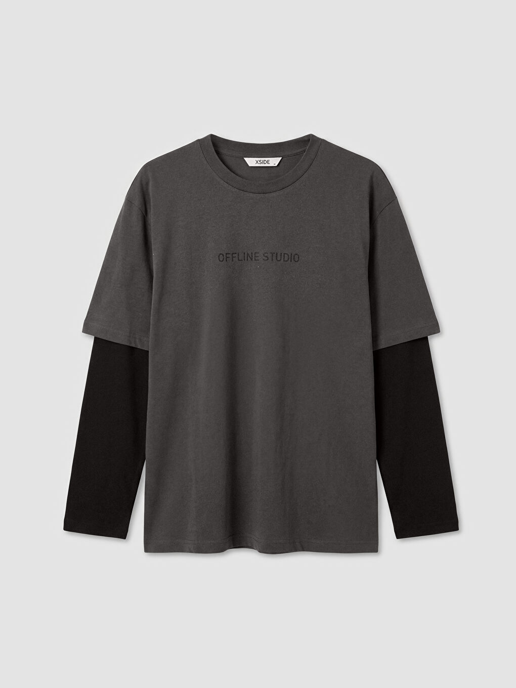 Gri Bisiklet Yaka Baskılı Erkek Tişört