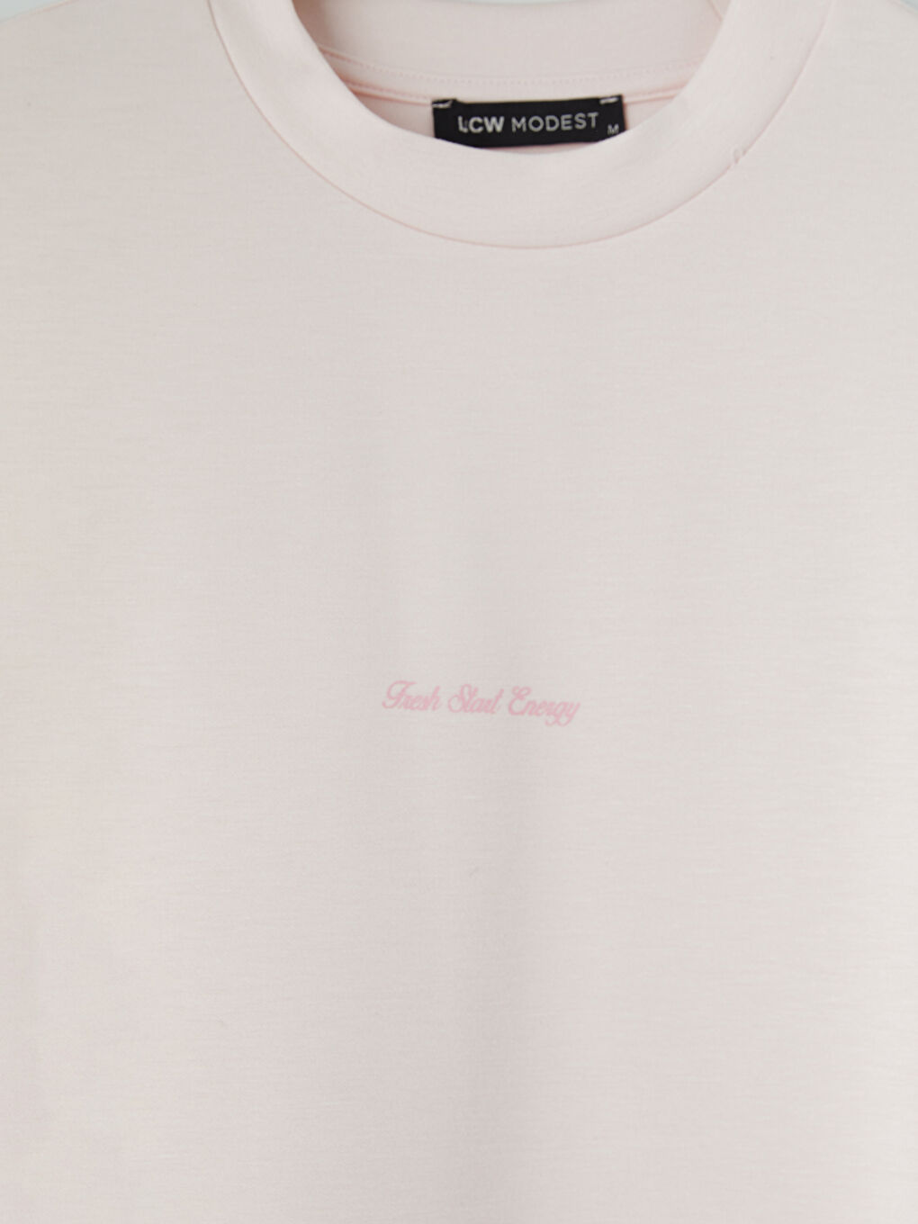 Pembe Baskılı Soft Touch Kadın Tişört-2