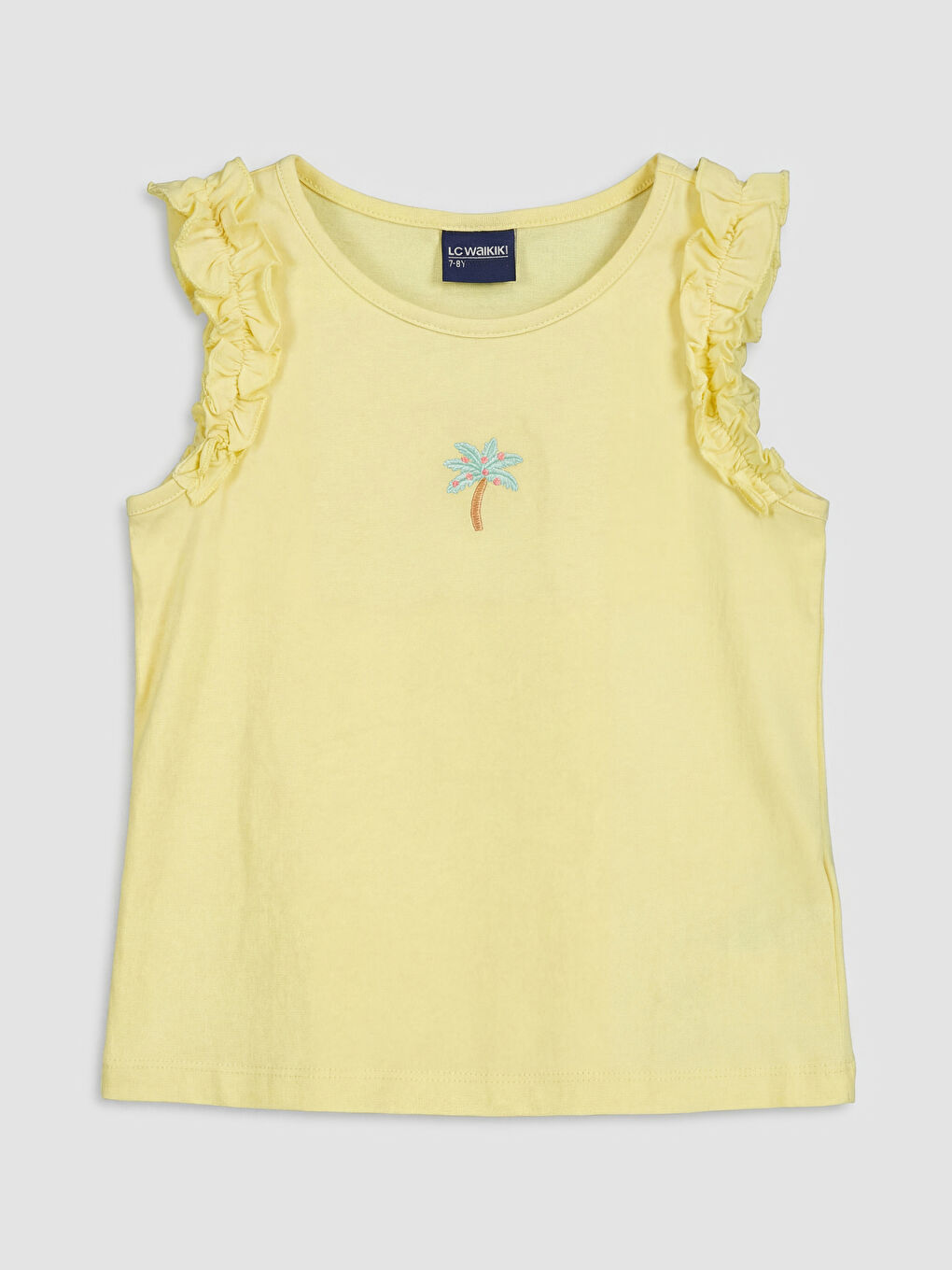 Sarı Bisiklet Yaka Nakışlı Kız Çocuk Atlet 2'li-1