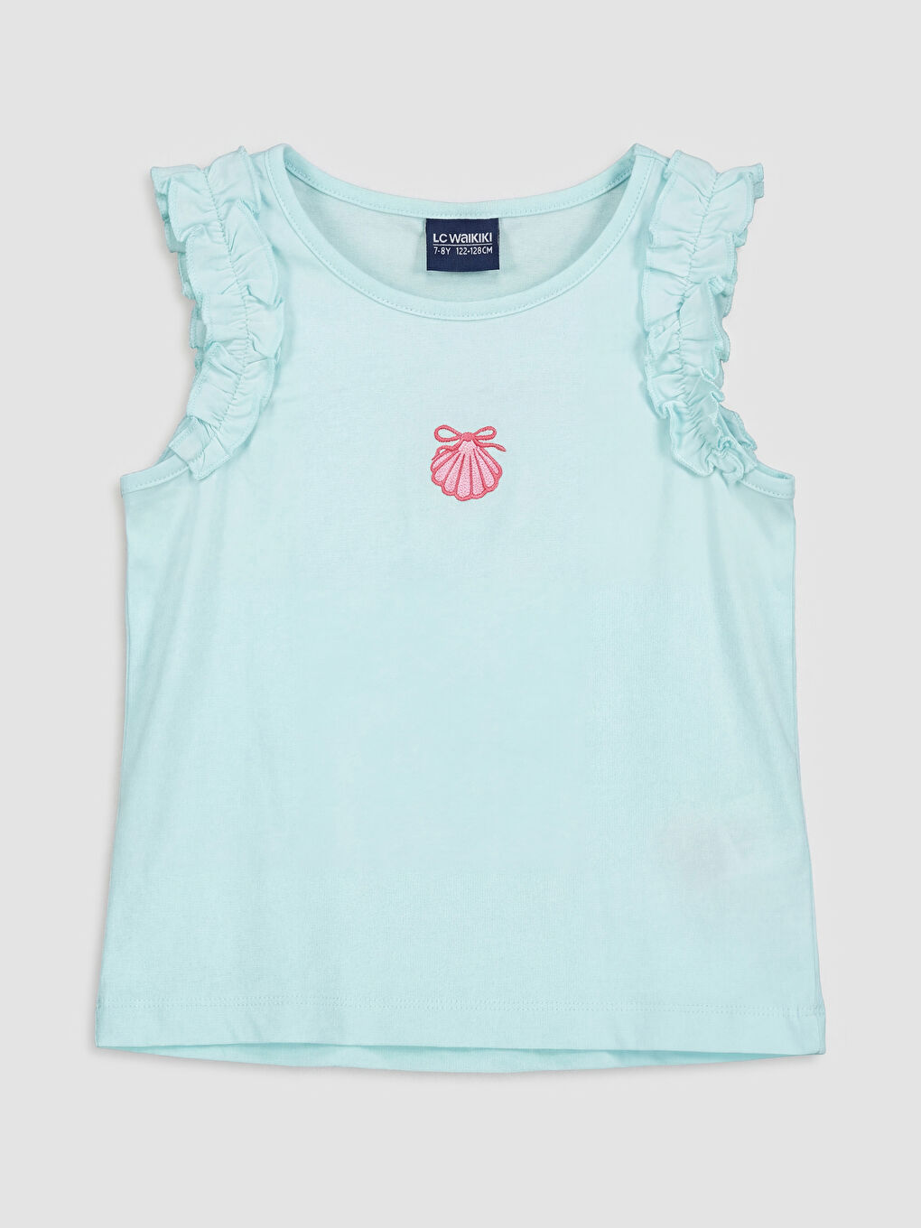 Sarı Bisiklet Yaka Nakışlı Kız Çocuk Atlet 2'li-2