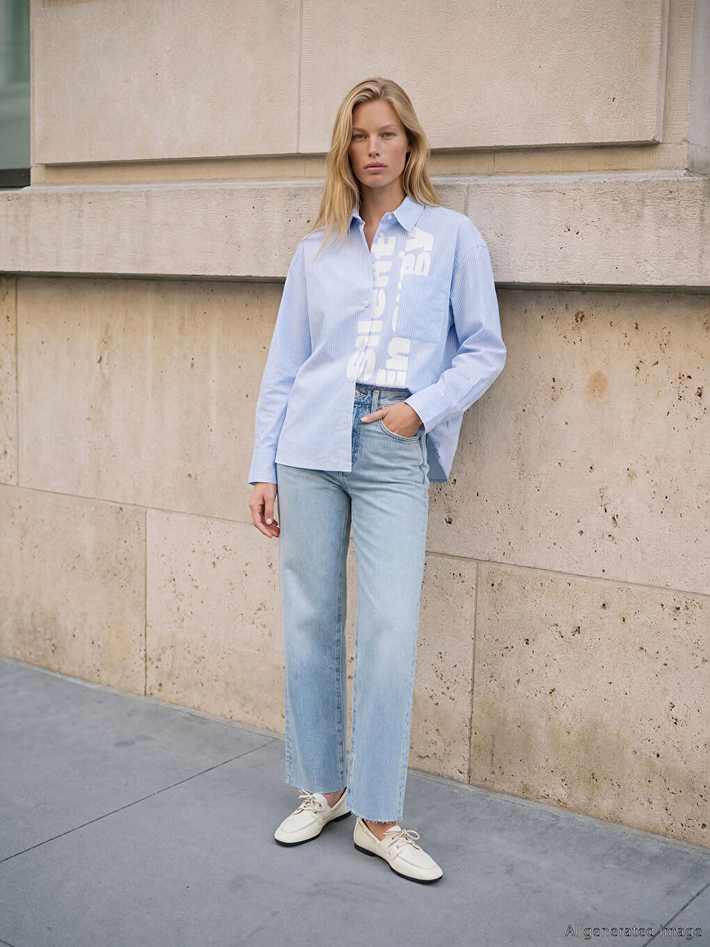 Mavi Baskılı Kadın Gömlek-1