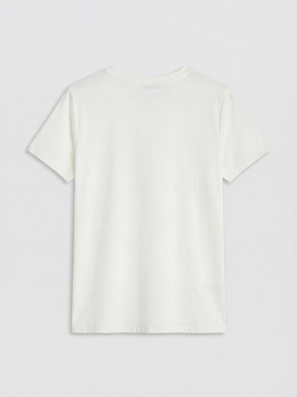 Beyaz Bisiklet Yaka Nakışlı Kadın Tişört-1