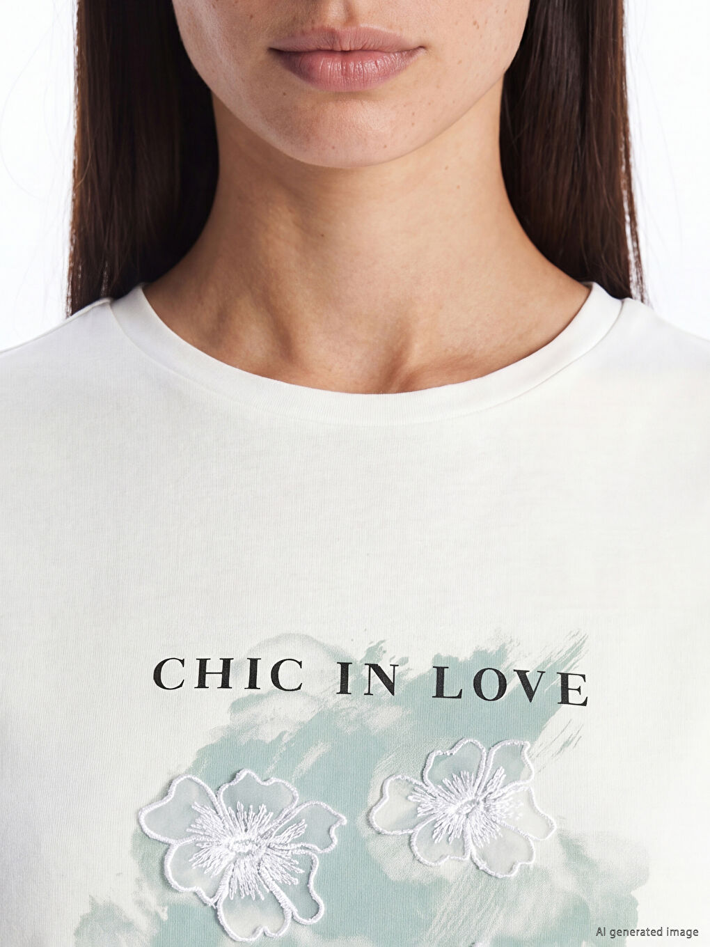 Crew Neck Embroidered Women's T-Shirt-4