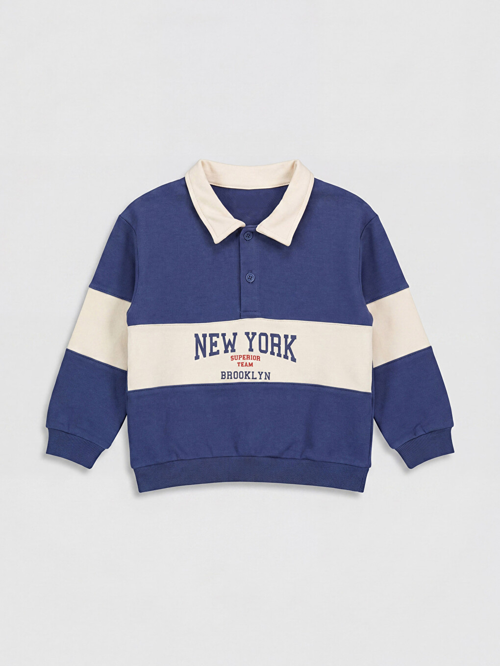 İndigo Polo Yaka New York Baskılı Erkek Bebek Tişört-1
