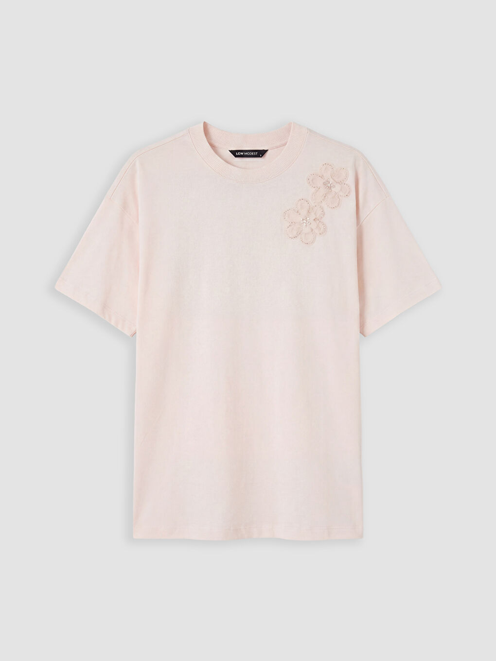 Pembe Bisiklet Yaka Nakışlı Bluz