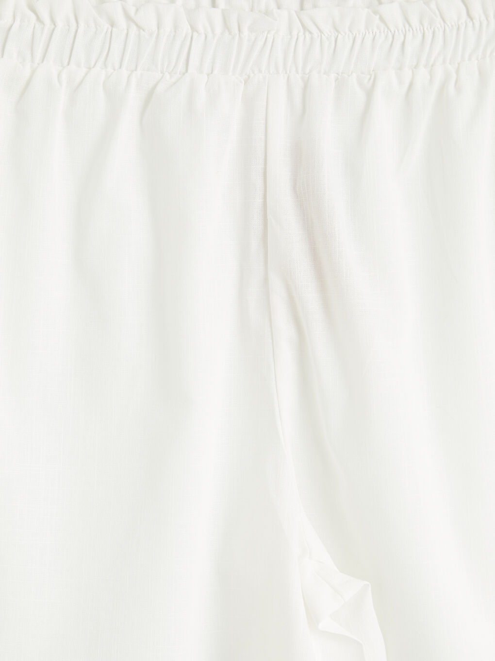 Beyaz Beli Lastikli Keten Görünümlü Kadın Plaj Şort-2