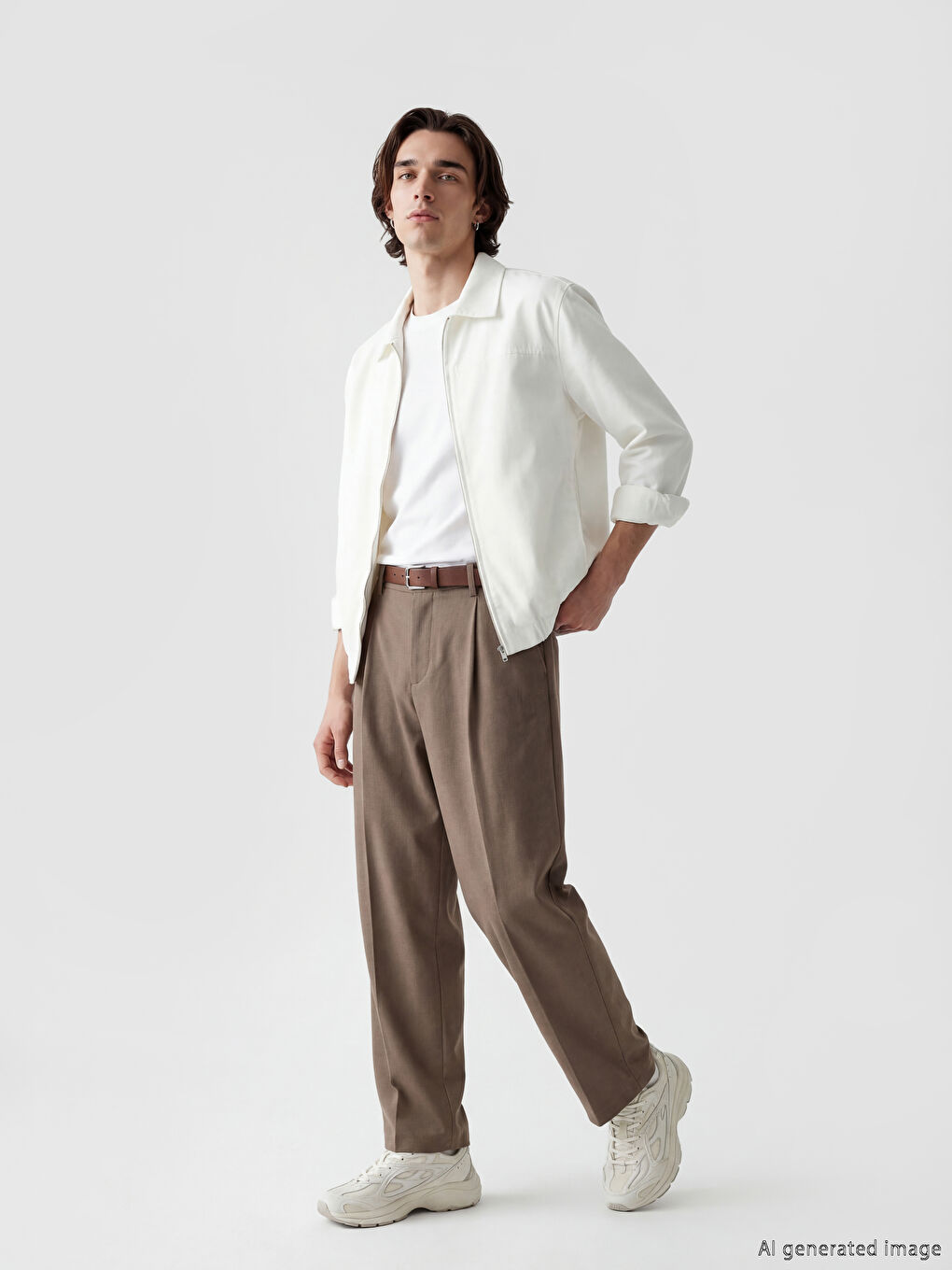 Ekru Rahat Kalıp Gömlek Yaka Erkek Mont-2