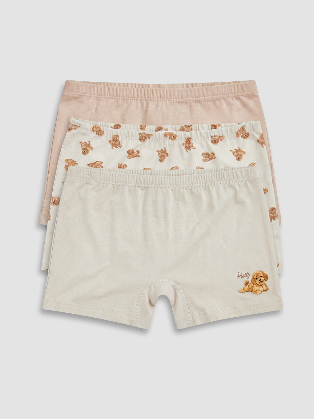 Bej Baskılı Kız Çocuk Boxer 3'lü-5