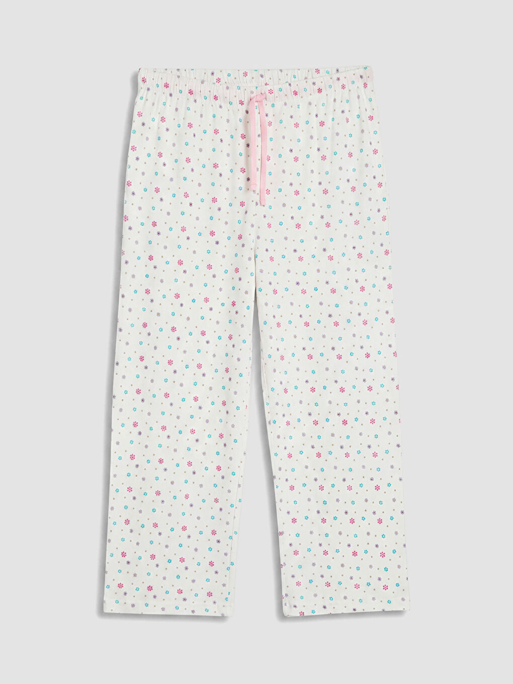 Ekru Desenli Kadın Kaprili Pijama Takım-4