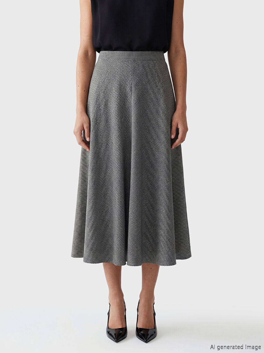 Kahverengi Beli Lastikli Desenli Kloş Etek-1