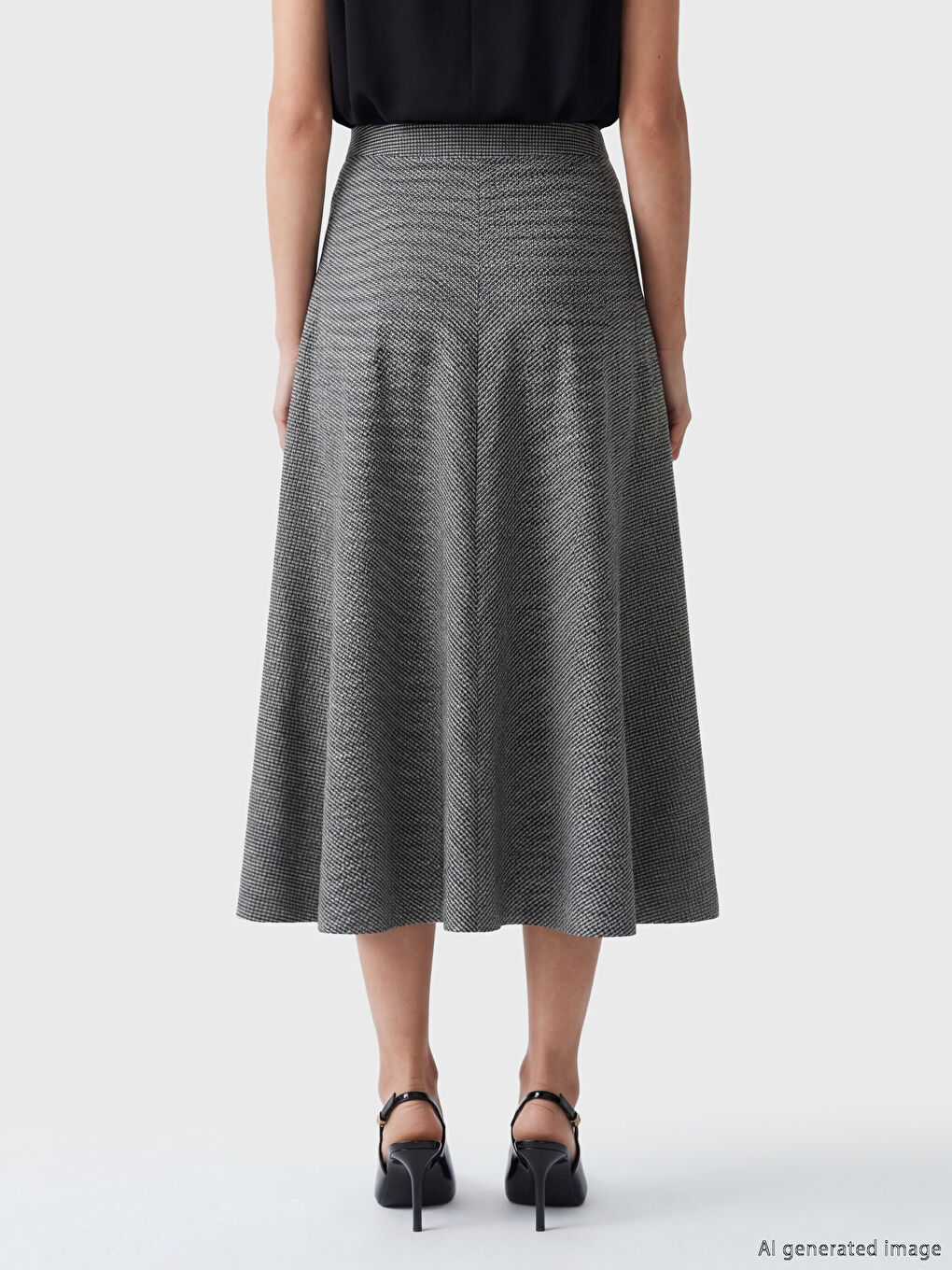 Kahverengi Beli Lastikli Desenli Kloş Etek-3