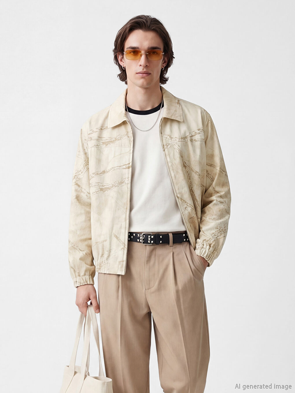 Bej Loose Fit Erkek Mont