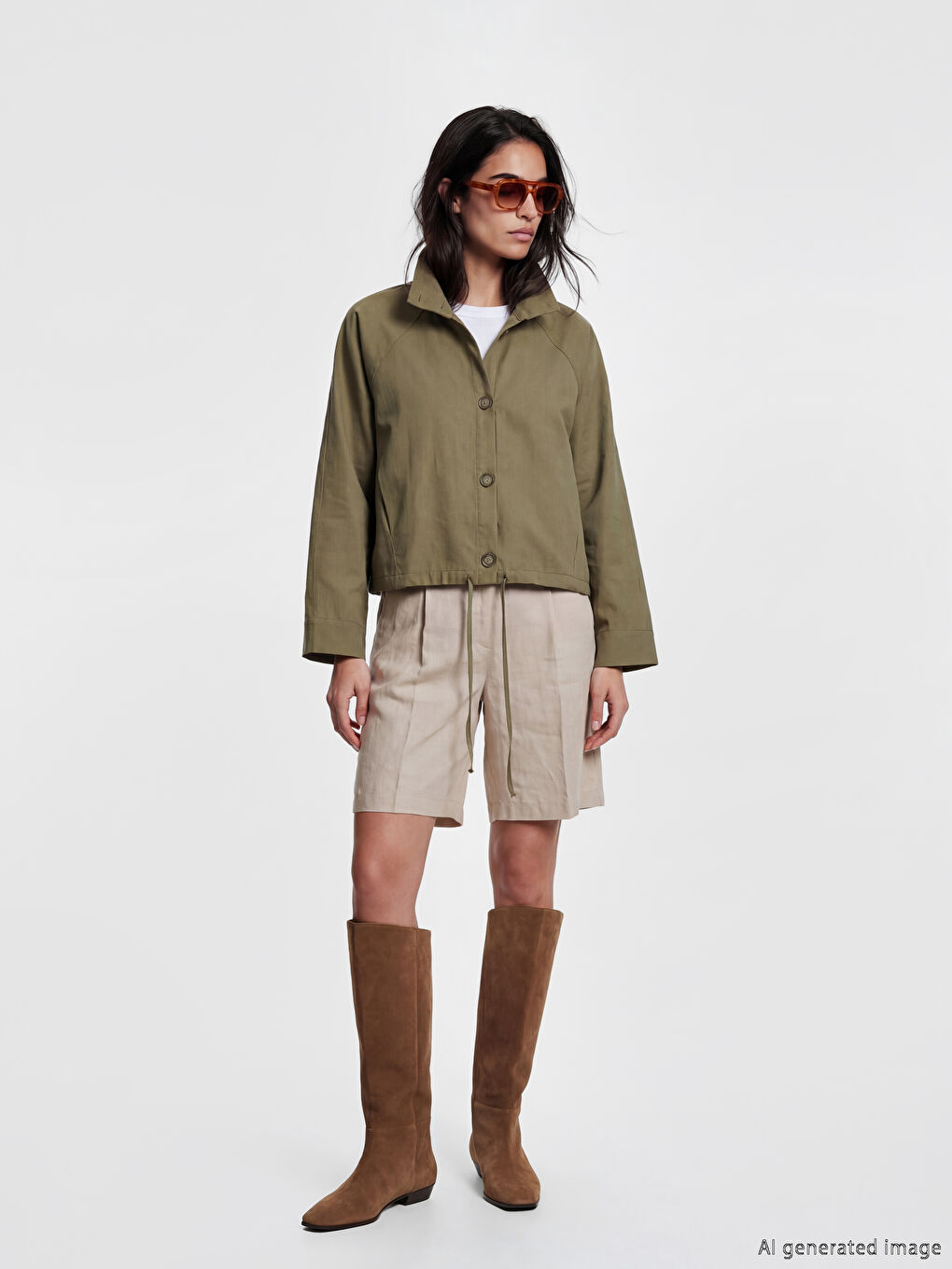 Haki Dik Yaka Oversize Kadın Ceket-1