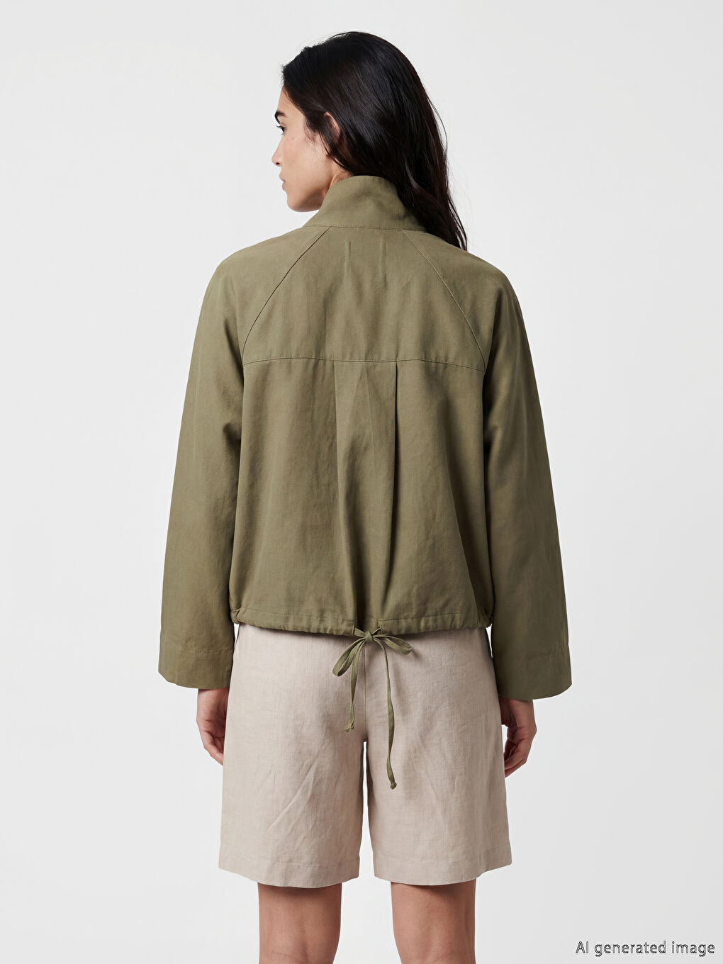 Haki Dik Yaka Oversize Kadın Ceket-3