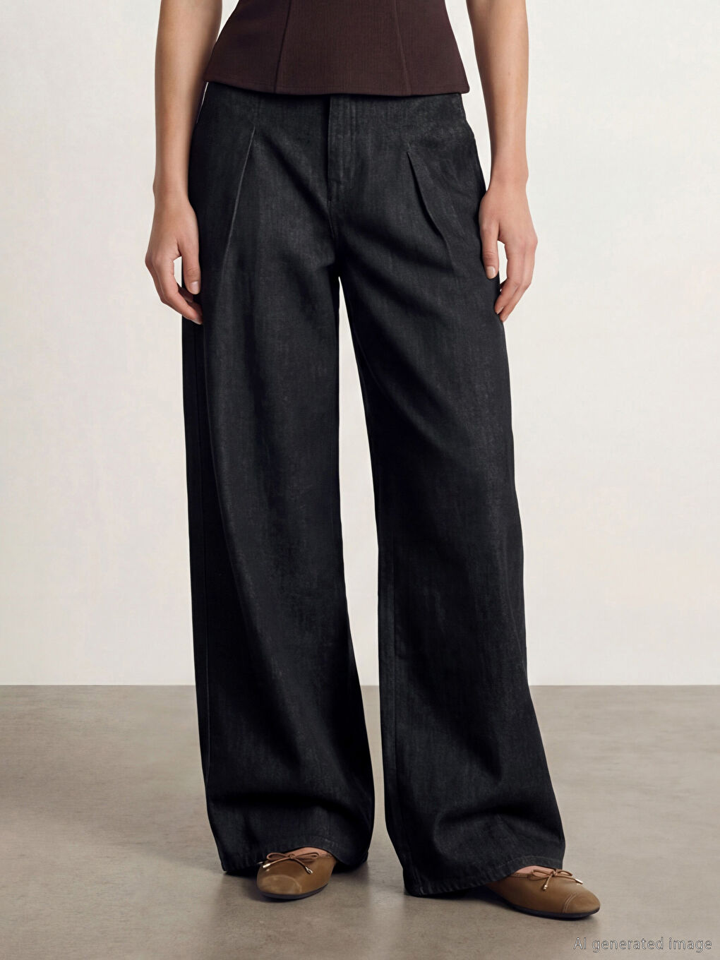 Siyah Wideleg Kadın Jean Pantolon-1