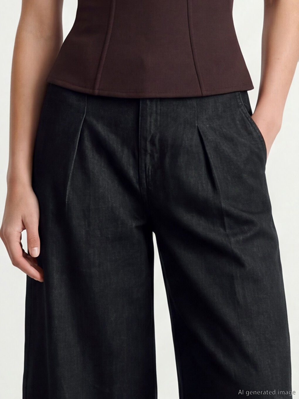 Siyah Wideleg Kadın Jean Pantolon-2