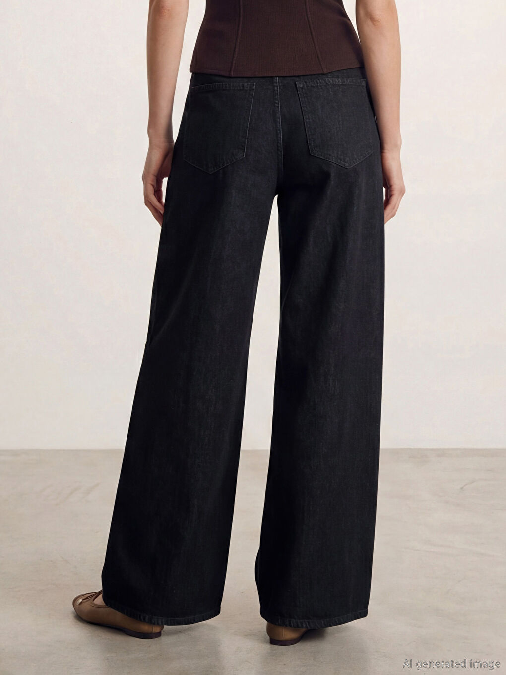 Siyah Wideleg Kadın Jean Pantolon-3