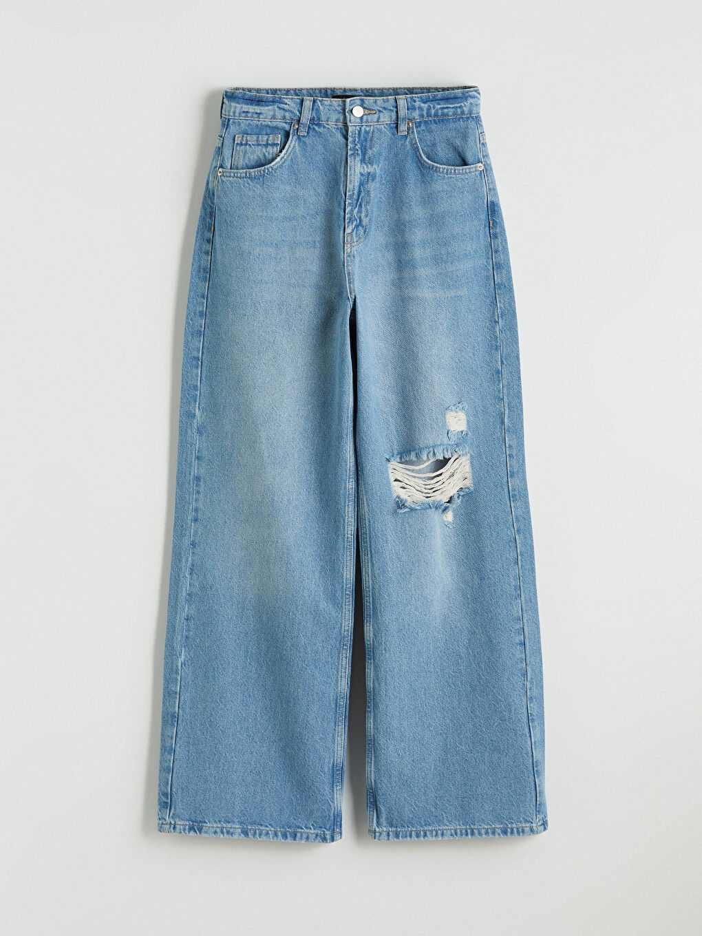 İndigo Yırtık Detaylı Wideleg Kadın Jean Pantolon-4