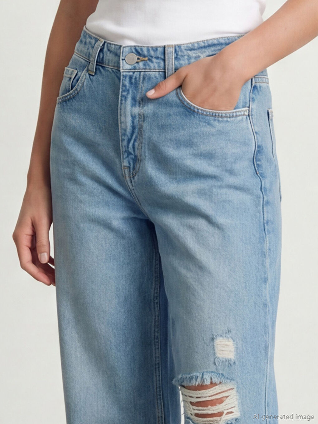 İndigo Yırtık Detaylı Wideleg Kadın Jean Pantolon-2