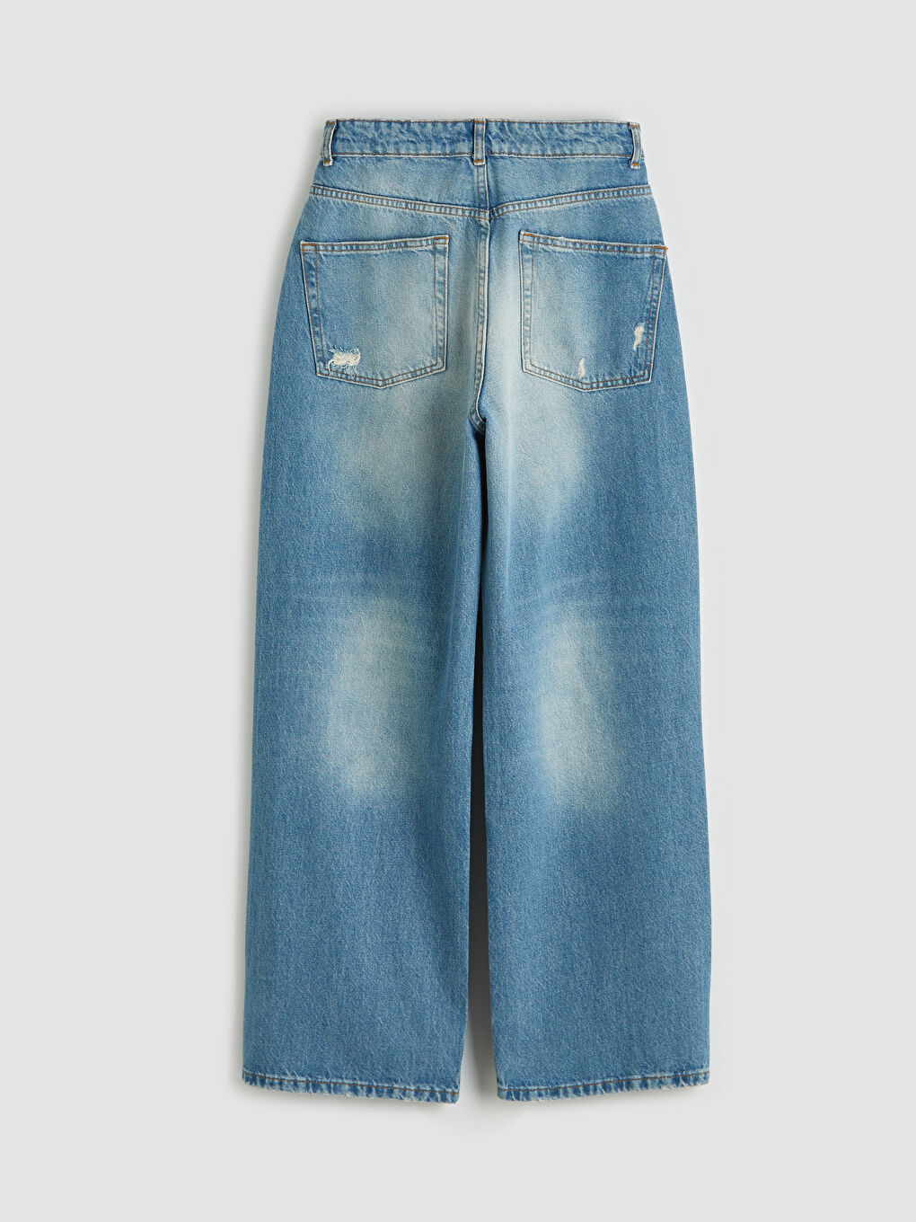 İndigo Wideleg Yırtık Detaylı Kadın Jean Pantolon-5
