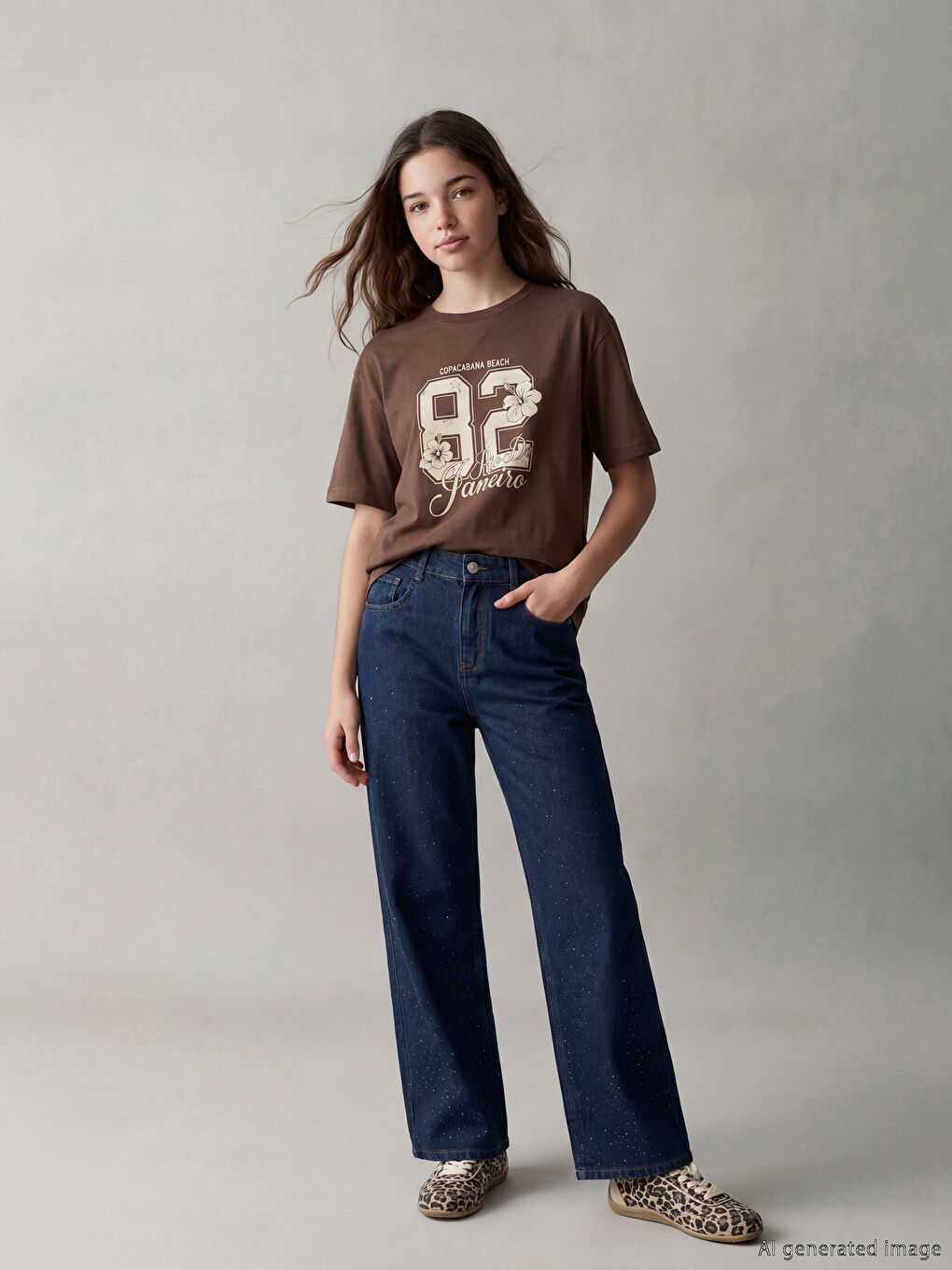 Blugi Wide Leg cu Ștrasuri pentru Fete-1