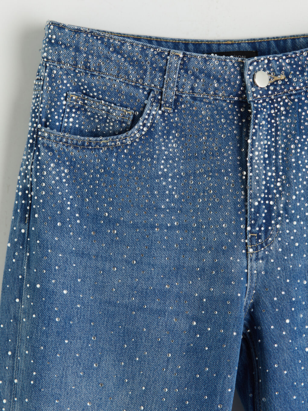 İndigo Taşlı Straight Fit Kadın Jean Pantolon-2