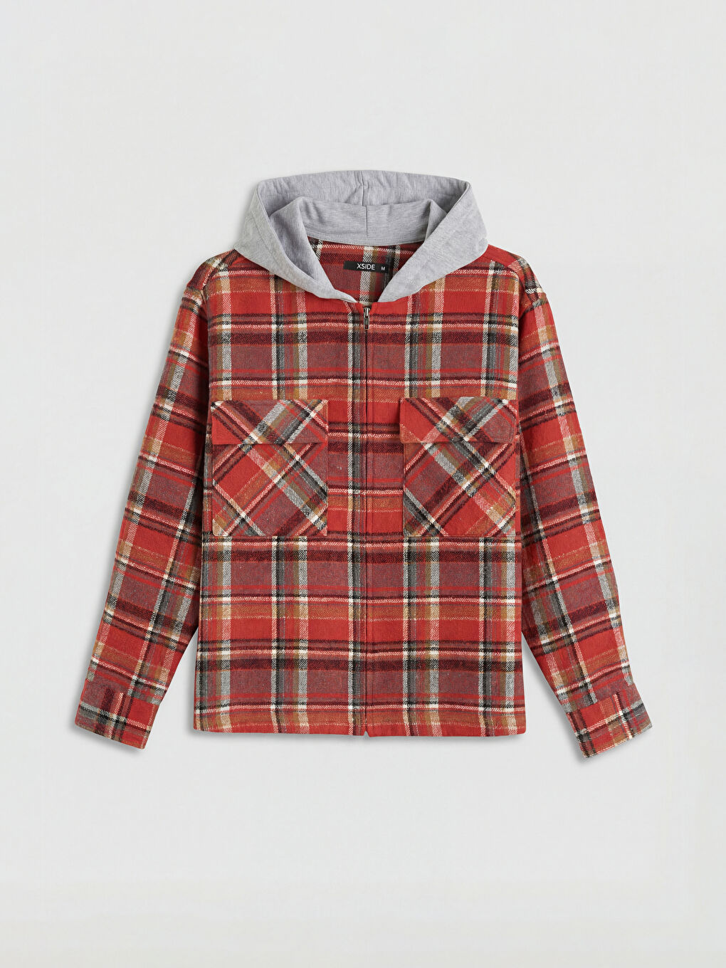 Kırmızı Rahat Kalıp Kapüşonlu Erkek Oduncu Gömlek Ceket-4