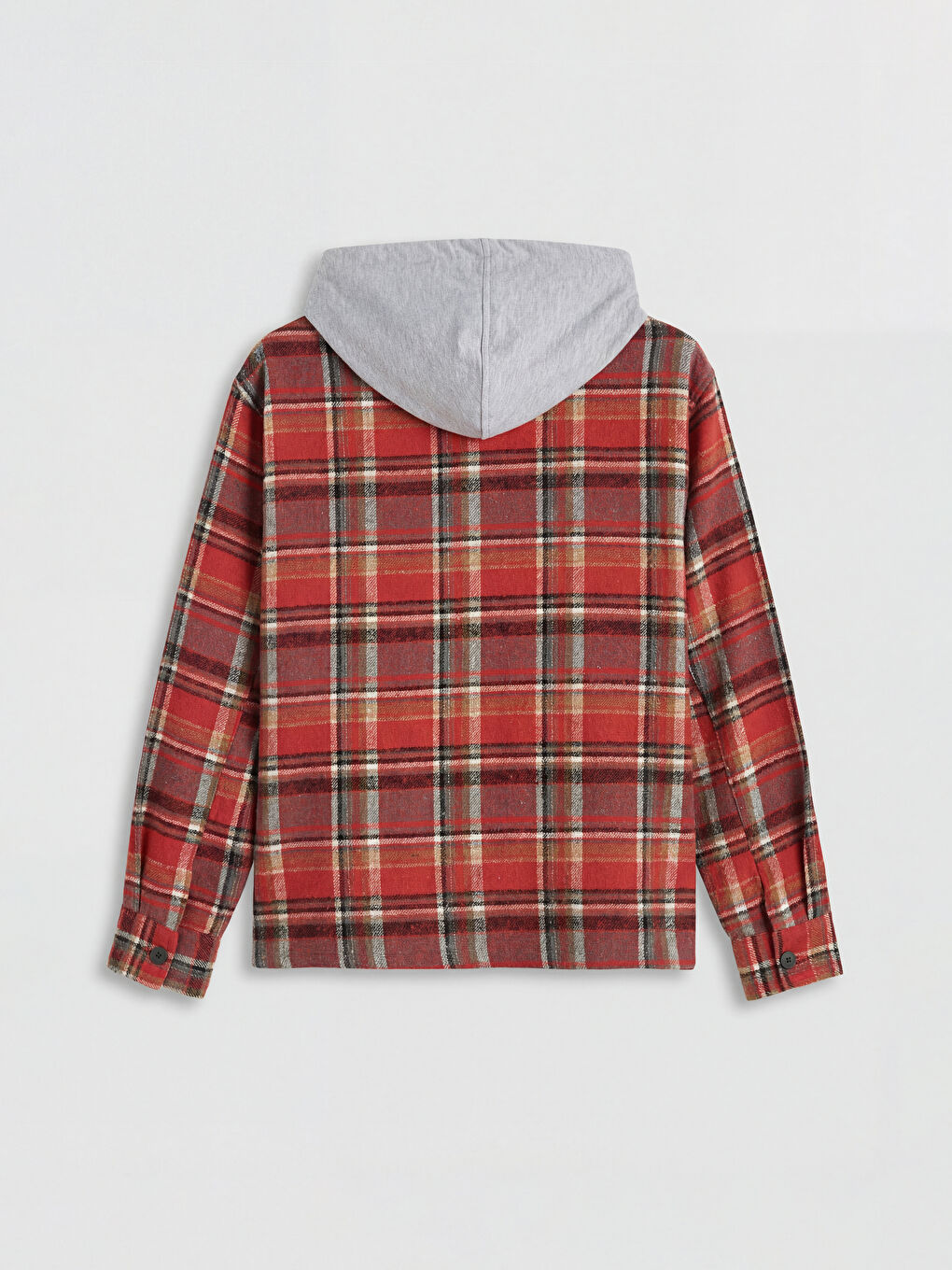 Kırmızı Rahat Kalıp Kapüşonlu Erkek Oduncu Gömlek Ceket-5