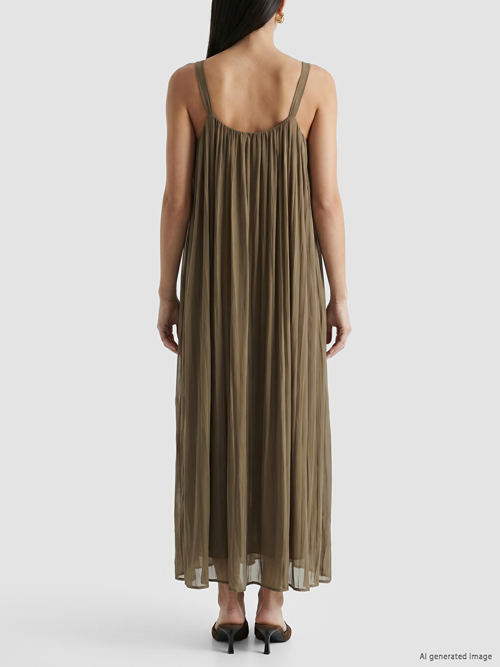 U Neck Pleated Chiffon Dress-3
